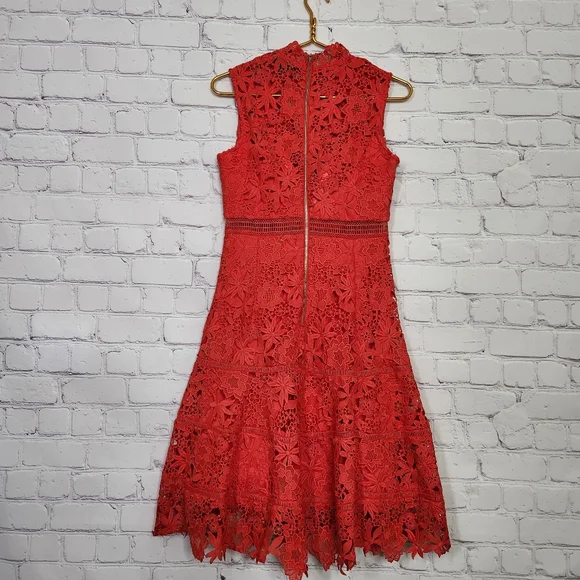 Bardot Elise Crochet Lace Dress in Poppy Red Sleeveless High Neck S/6 - Picture 13 of 15